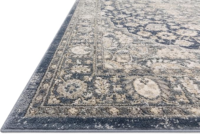 Loloi Teagan Collection TEA-01 Denim/Mist 5'-3" x 7'-6" Area Rug, Large, Soft Neutral Rug, High-Traffic for Living Room, Bedroom, Home Office, Dining Area