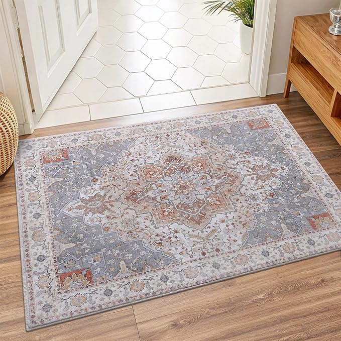 Vanmoos 2x3 Washable Area Rug – Soft, Non-Slip Entrance Rug, Durable Indoor Door mat, Floor Carpet for High-Traffic Areas, Entryway, Kitchen, and Bedside, Artistic Flair/Beige