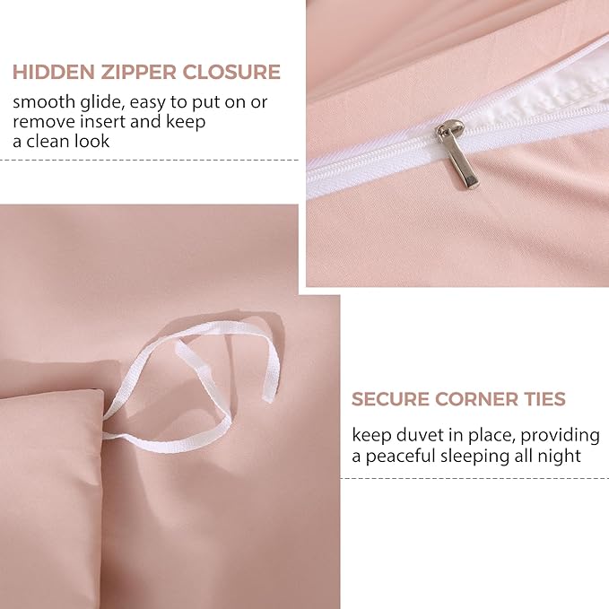 JSD Dusty Pink Duvet Cover Set Twin Size, 2 Piece Microfiber Kids Duvet Cover with Pillow Sham, Zipper Closure, Comforter Not Included