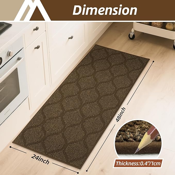 COSY HOMEER Kitchen Rug Non Slip Washable 24"x48", Absorbent Kitchen Mats for Floor, Runner Rugs for Kitchen Floor, 100% Polypropylene Kitchen Sink Rug (Brown)