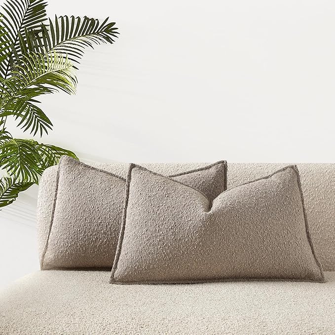 JUSPURBET 16x24 Throw Pillow Covers Set of 2 Decorative Pillow Covers for Couch Sofa Bed Cozy Boucle Textured Lumbar Cushion Covers Cases with Invisible Zipper for Living Room Home Decor,Gray