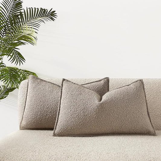 JUSPURBET 16x24 Throw Pillow Covers Set of 2 Decorative Pillow Covers for Couch Sofa Bed Cozy Boucle Textured Lumbar Cushion Covers Cases with Invisible Zipper for Living Room Home Decor,Gray