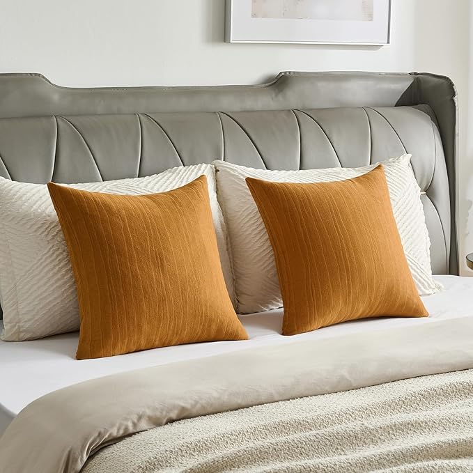 FUTEI Rust Chenille Decorative Throw Pillow Covers 26x26 Inch Set of 2,Soft Crushed Striped Texture Euro Pillow Sham,Modern Home Decor for Couch Bed Living Room