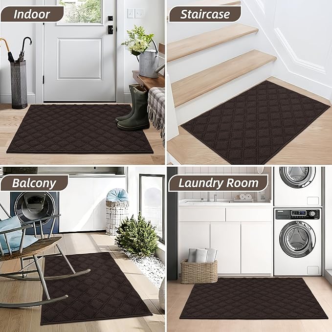 BEQHAUSE Dirt Trapper Door Mat 20" x 32", Non-Slip Washable Doormats Welcome Mat, Dirt Resistant and Absorbent Entrance Mat, Low Profile Floor Mats for Front Back Door, Entryway, Brown