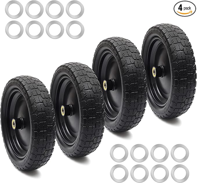 AR-PRO (4-Pack) 13" Flat Free Tire and Wheel - with 5/8" Axle Bore Hole, 2.17" Offset Hub - 13 lnch Solid Wheels Compatible with Garden wagon Cart,Hand Trucks,Utility Cart and Lawnmower Yard Trailers