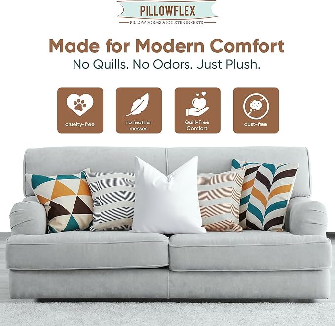 Pillowflex Synthetic Down Alternative Pillow Inserts for Shams - Comfy Pillows for Sleeping, Perfect Pillow & Best Sleeping Pillows, Handmade Down Alternative Throw Pillow Inserts - (18x18 Set of 2)