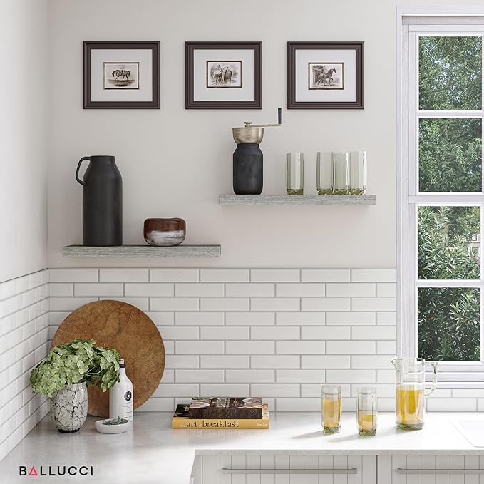 Ballucci Floating Shelves for Wall, 24" Wood Wall Shelf Set of 2, with Invisible Brackets for Bathroom, Living Room, Bedroom, Kitchen, Nursery, 8" Deep, Rustic Gray