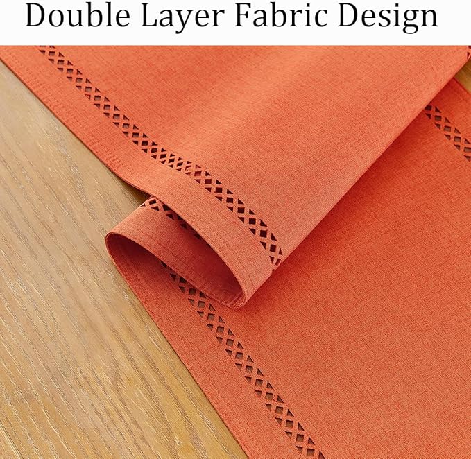 Fall Table Runner Decorations, Burlap Style Farmhouse 13 x 60 Inch Orange Table Runner, Rustic Geometric Hollow Table Runners 60 Inches Long for Autumn Thanksgiving Decorations, 13x60 Inches, Orange
