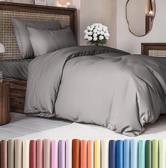 Duvet Cover Twin/Twin XL Size Set - Extra Soft Duvet Cover 68 x 90 with 1 Pillow Sham - Hotel Luxury, Easy Care and Fade Free w/ Zipper Closures & Ties - Comfy, Cozy Breathable Bedding Set (Dark Grey)