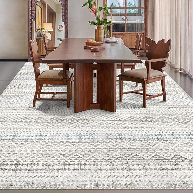 Fortsea 5'x7' Machine Washable Abstract Design Area Rug Machine Washable Area Rugs 5X7, Non Slip, Stain Resistant, Home Decor Living Room Area Rugs 5x7 (Grey Blue Cream 5x7)…