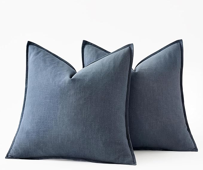MIULEE Decorative Linen Pillow Covers 26x26 Inch Blue Ashes Boho Farmhouse Neutral Couch Throw Pillows for Bed Pack of 2 Accent Modern Pillowcase Sofa Livingroom Home Decor