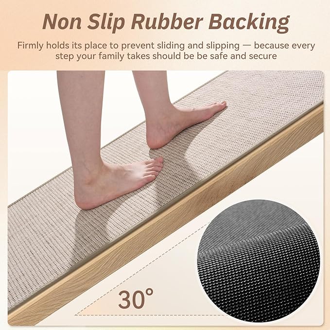 PADOOR Kitchen Rug Sets Non Slip, Washable Kitchen-Mats for Floor Absorbent Runner Rug for Kitchen, Kitchen Floor Mat for Hallway Laundry 17"x30"+17"x47" Beige