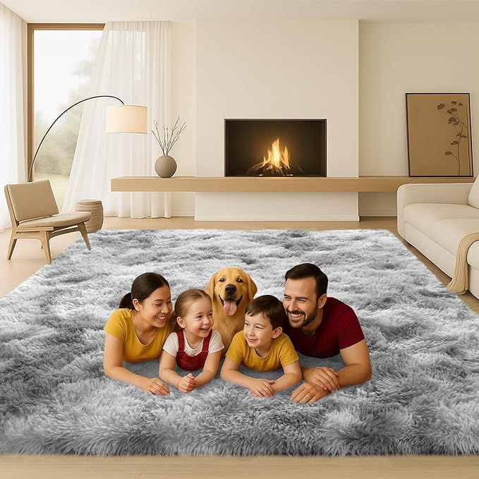 Mtandyx 8x10 Area Rugs Living Room, Large Plush Fluffy Bedroom Carpet, Non-Slip Upgraded Indoor Thick Soft Rug, Modern Plush Carpet Suitable for Kids Home Decor Aesthetics Dorm, Dark Grey.