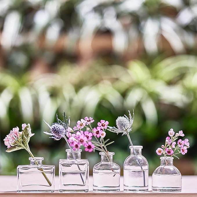 CHIVE ‘Loft’ Small Mini Flower Vases - Clear Glass Bud Vases, Set of 10 - Cute Vintage Rustic Centerpieces for Wedding, Events & Home - Premium Quality, Designed to Last
