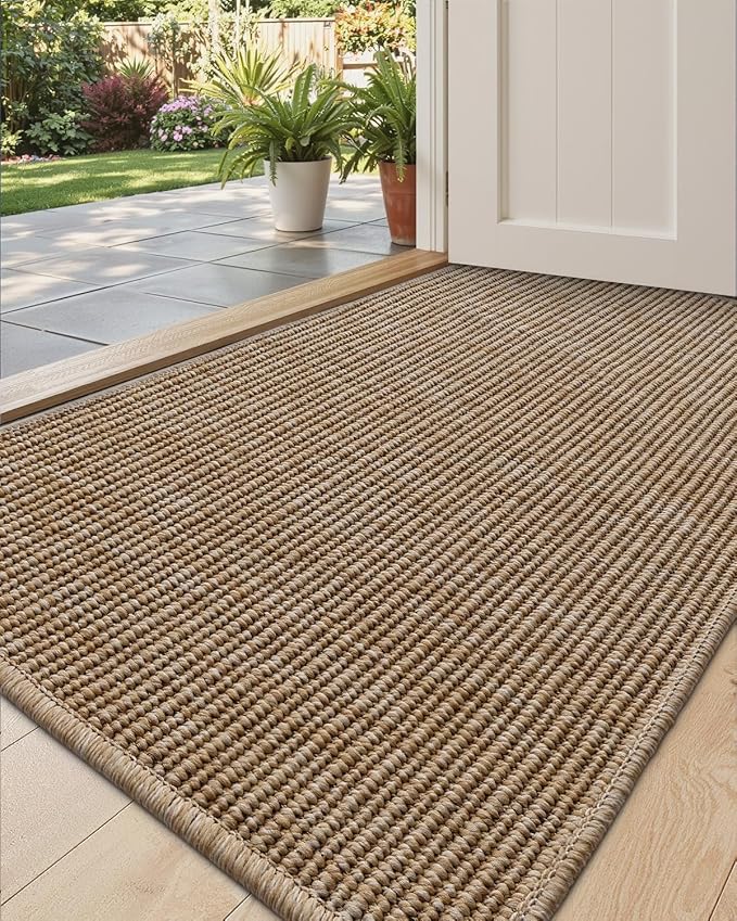 DEXI Dirt Trapper Door Mat, 20x31 Washable Doormat, Dirt Resistant and Absorbent, Easy Clean Low-Profile Floor Rugs for Entryway, Front Door, and Inside Entrance, Beige