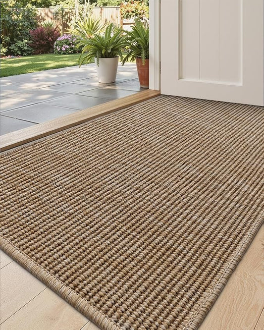 DEXI Dirt Trapper Door Mat, 24x39 Washable Doormat, Dirt Resistant and Absorbent, Easy Clean Low-Profile Floor Rugs for Entryway, Front Door, and Inside Entrance, Beige