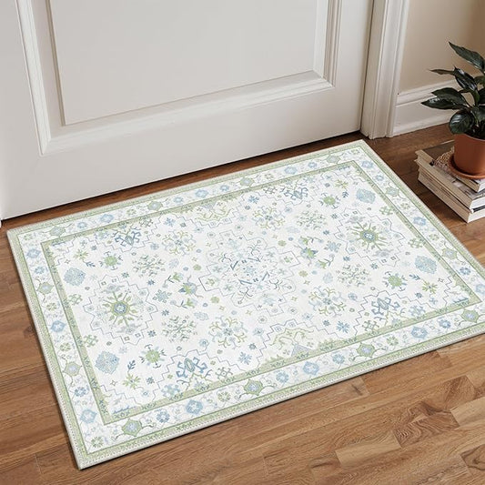 GENIMO 2x3 Runner Rug,Machine Washable Non-Slip Vintage Rugs,Low Pile Lightweight Carpet for Bedroom,Hallway,Entryway,Kitchen,Bathroom,Creamgreen