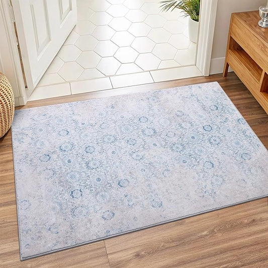 Vanmoos 2x3 Washable Area Rug – Soft, Non-Slip Entrance Rug, Durable Indoor Door mat, Floor Carpet for High-Traffic Areas, Entryway, Kitchen, and Bedside, Nordic Serenity/Blue