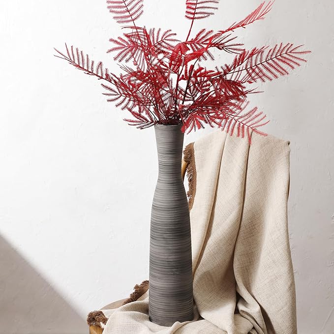 ALMA 20" Black Tall Skinny Flower Vase for Floor, Grey Modern Decorative Ceramic Vase for Living Room Floor, Dinner Table, Entryway, Fireplace, Bookshelf, Offer, Home Decor
