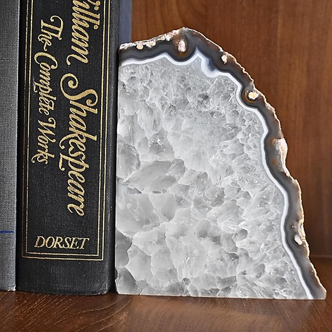 Nature's Decorations Agate Bookends - A Quality Natural Geode with Non-Skid Rubber Bumpers for Shelves, Office, Home Decor - Heavy Duty Cool Crystal Stone (2-3 LB)