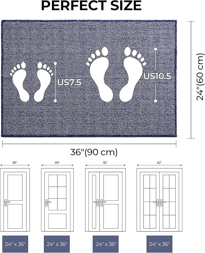 GRANNY SAYS Front Door Mat Outside Entrance, Door Mats for Entryway, Welcome Matt Non-Slip, Entryway Front Porch Mat Low Profile Resist Dirt Easy to Clean, 36"x24", Blue Beige