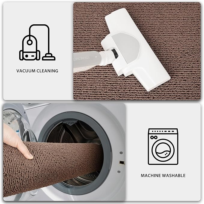 PURRUGS Machine Washable Kitchen Runner Rug 2ft8in x 8ft, Non-Slip/Skid Hallway Runner Rug, Super Absorbent Soft Area Rug for Hallway, Kitchen & Laundry, Rolled Packaging, Brown