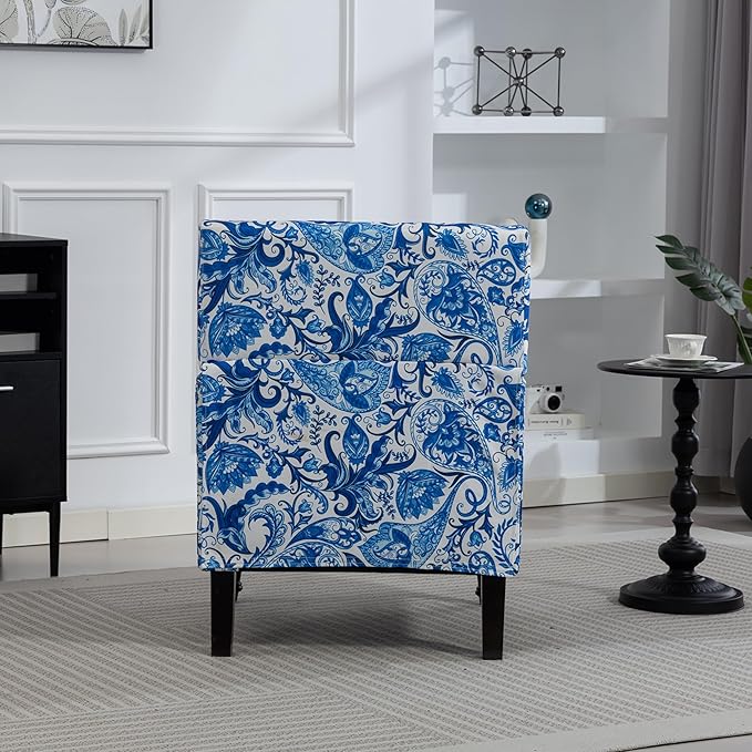 Yogald Vintage Accent Armchair, Mid Century Corner Chair with Nail-Head Trim, Comfy Upholstered Reading Chair, Mediterranean Chair for Living Room Bedroom Guest Room(Blue-and-White Porcelain Blue)