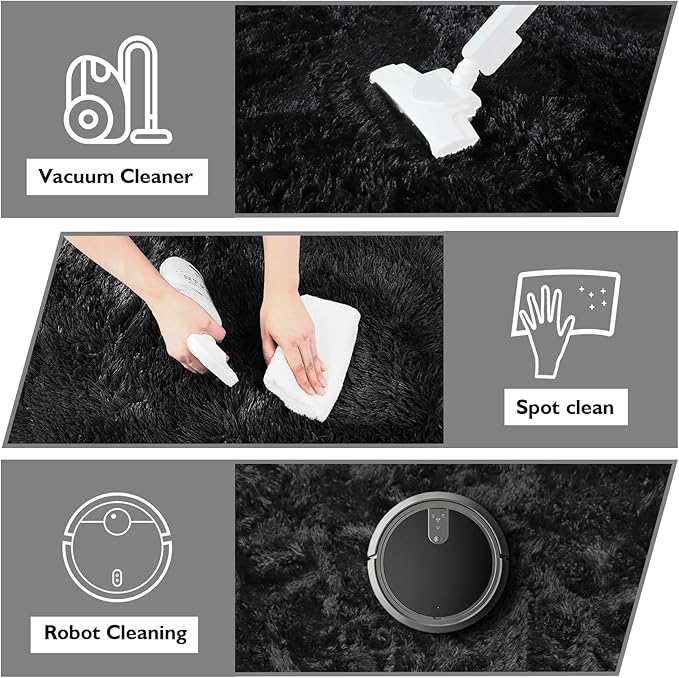 Shag Area Rug for Bedroom 3x5,Black Fluffy Area Rugs for Living Room,Soft Fuzzy Rug Non-Shedding Indoor Plush Carpet for Kids Bedroom Nursery Dorm Home Decor
