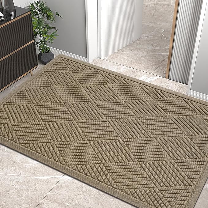 HIYARD Sturdy Front Door Mat, Absorbent Muddy Dirt Resist Welcome Door Mats Outdoor Indoor, Stain and Fade Resistant, Non-Slip Rubber Backing Low Profile Doormat for Entryway, 60×36, Beige