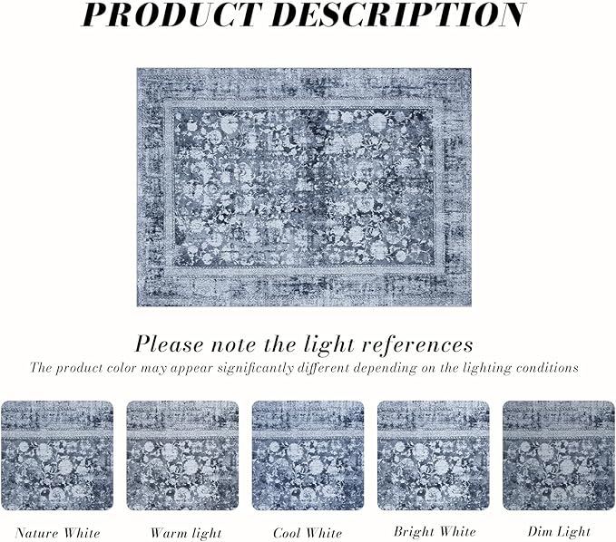 Domitapis Area Rug 5×7, Vintage Boho Rug,Ultra-Soft Low Pile, Washable, Non Slip,Stain Resistant Printed Carpet for Living Room Bedrooms Playroom Office Kitchen, Stone/Blue