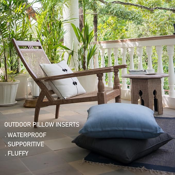 QSWRD 18 x 18 Outdoor Throw Pillow Inserts Set of 2 Waterproof Square Premium Decorative Couch Pillow Stuffers Form Medium White Sofa Cushions Indoor
