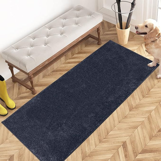 PURRUGS Dirt Trapping Door Mat 24" x 59", Non-Slip Machine Washable Entryway Rug, Dog Doormat, Indoor Front Door Mat, Super Absorbent Entry Rug for Muddy Shoes & Paws, Navy Blue