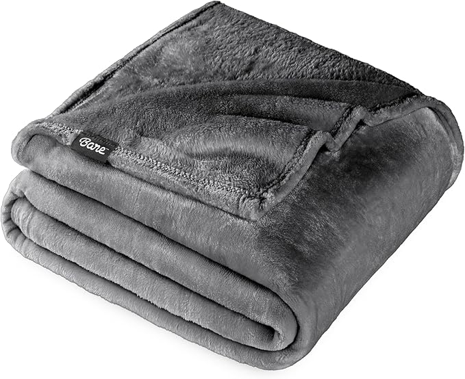 Bare Home Fleece Blanket - Full/Queen - Ultra-Soft Lightweight for Bed, Sofa, and Couch - Luxury Microplush - Cozy Warm Blanket (Full/Queen, Grey)