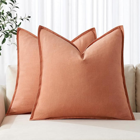 MIULEE Decorative Linen Pillow Covers 18x18 Inch Coral Boho Farmhouse Neutral Spring Couch Throw Pillows for Bed Pack of 2 Accent Modern Pillowcase Summer Sofa Livingroom Home Decor