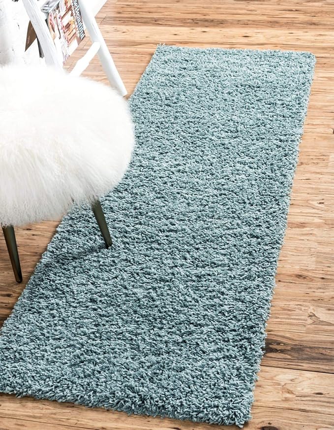 Unique Loom Solid Shag Collection Area Rug (2' 2" x 6' 7" Runner Light Slate Blue)