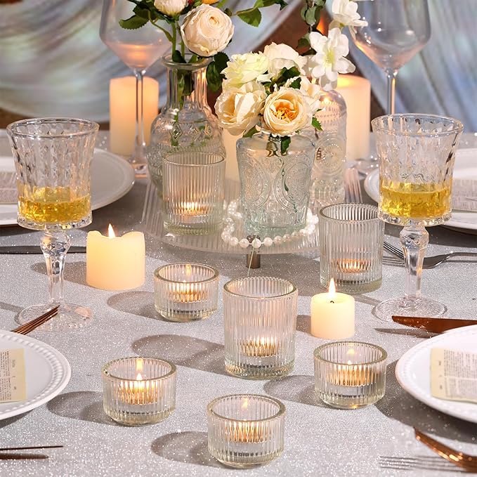 10pcs Assorted Clear Votive Candle Holders for Wedding Centerpiece, Clear Tea Light Candle Holders, Glass Candle Holder for Table Centerpiece, Wedding, Home and Party Decorations