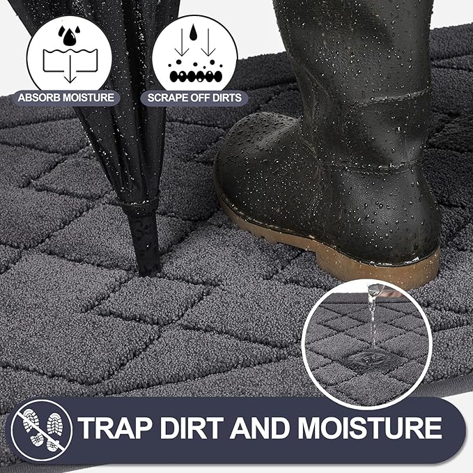 REFETONE Dirt Trapper Door Mat 36" x 60", Washable Indoor Doormat Rubber Backing Non Slip, Resist Dirt and Absorbent Entrance Mat, Low Profile Inside Floor Mats for Front Back Door and Entryway, Grey