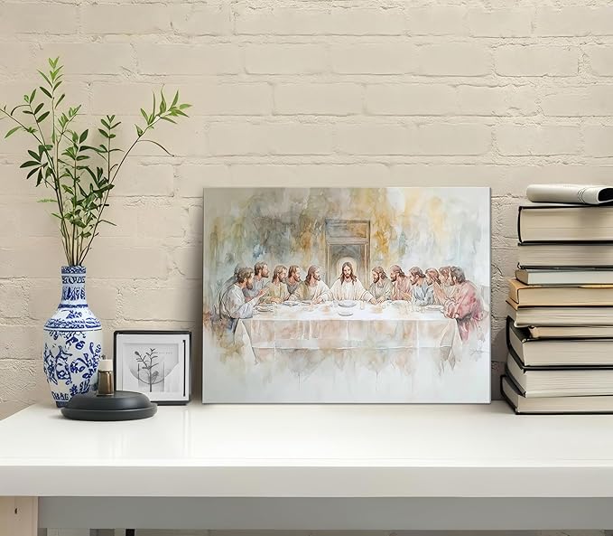 Jesus Last Supper Canvas Wall Art, Christian Pictures Wall Decor Paintings, Religious Prints for Living Room Dining Room Church Prayer Room Home Decoration 16x24 inch Framed