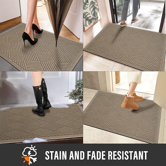 HIYARD Sturdy Front Door Mat, Absorbent Muddy Dirt Resist Welcome Door Mats Outdoor Indoor, Stain and Fade Resistant, Non-Slip Rubber Backing Low Profile Doormat for Entryway, 60×36, Beige