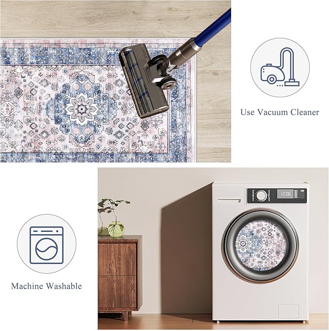 Pauwer Kitchen Rugs Sets of 3 Non Slip Washable Kitchen Mats for Floor Farmhouse Kitchen Floor Mat Runner Rug Boho Kitchen Sink Rug Carpet for Kitchen Hallway Laundry Room, Blue