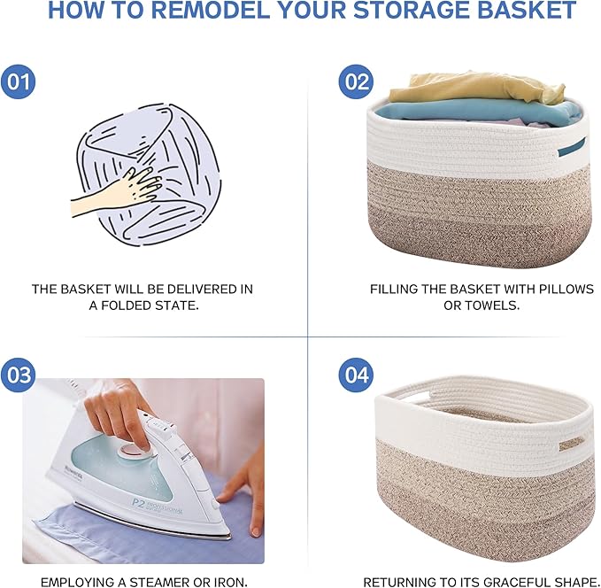 4 Pack Woven Storage Baskets for Organizing - Cotton Rope Baskets for Closet, Toys, Books, Towels, Durable Storage Bins for Shelves, Living Room, Bedroom, 12.7''Lx9''Wx7.8''H (Khaki, 12.7")