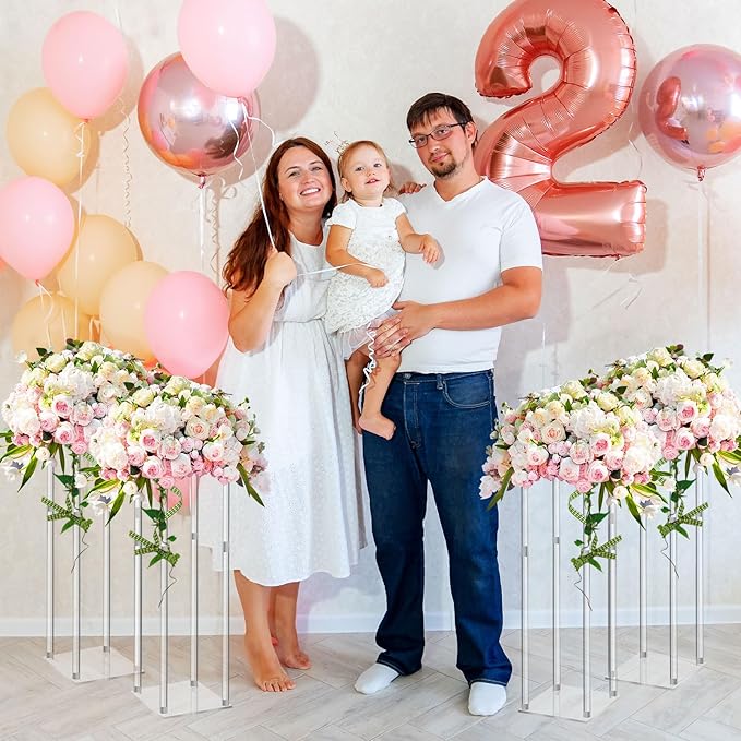 Geetery 4 Pieces Tall Acrylic Vase Wedding Centerpieces Clear Flower Stand Column Geometric Floral Vase Elegant Display Holder for Birthday Party Wedding Table Decorations (20 Inch)