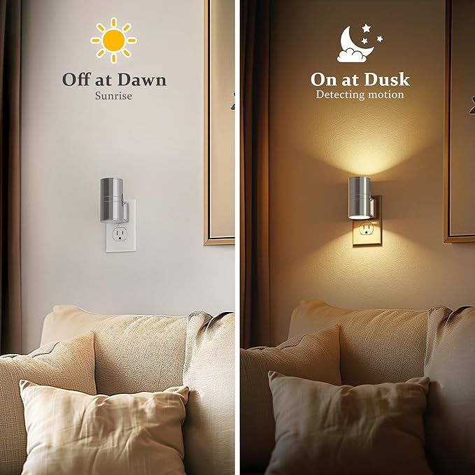 JandCase Night Light, LED Night Lights Plug into Wall, 2 Pack Automatic Nightlight with Light Sensor, 3000K Soft White 0-100LM Dimmable Modern Nightlight for Kids Bedroom Hallway