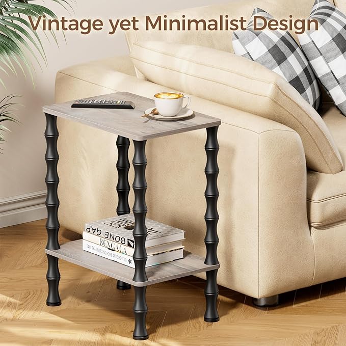 Side Table, 2-Tier End Table with Storage Shelf, Night Stand for Small Spaces, Modern Coffee Tables for Living Room, Bedroom (1, Gray)