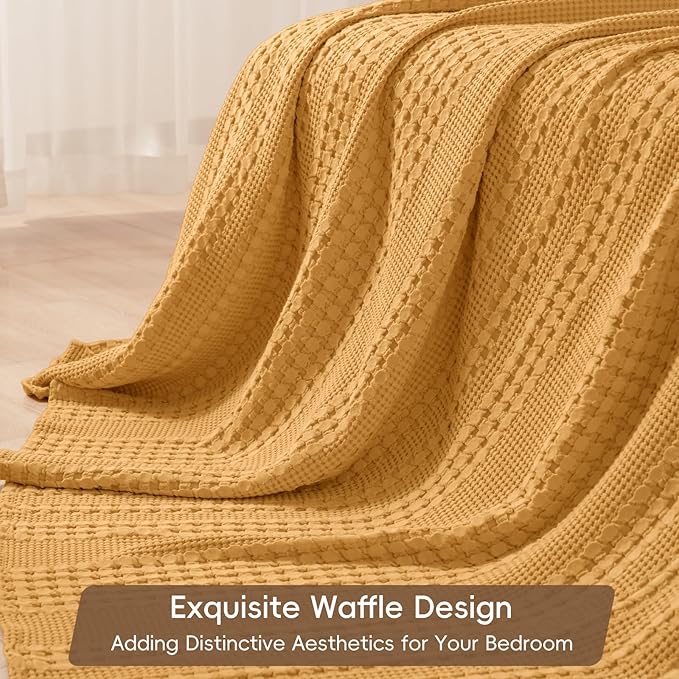 PHF 100% Cotton Waffle Weave Blanket King Size for Bed, Soft Lightweight & Breathable, All-Season Comfort, 300 GSM Luxury Aesthetic Blanket for Home Decor, 108"x90", Pumpkin Orange