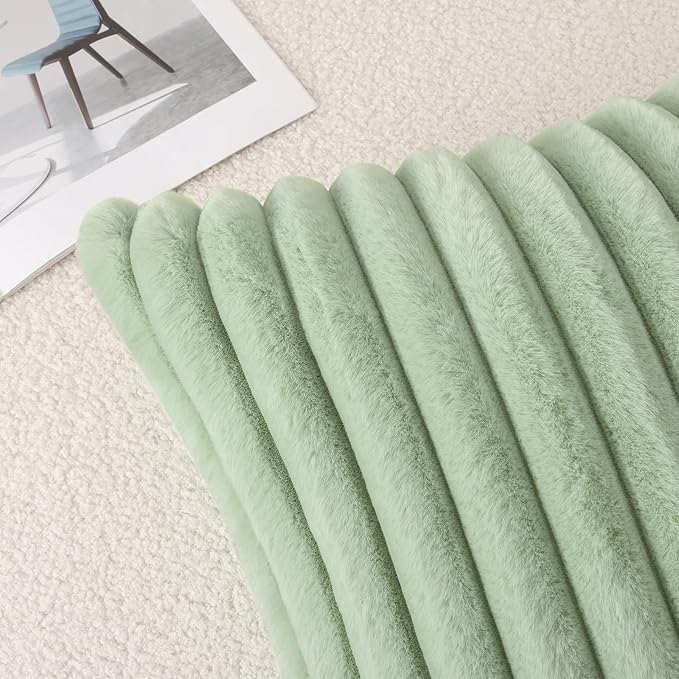 Pallene Faux Fur Plush Throw Pillow Covers 18x18 Set of 2, Luxury Soft Fluffy Striped Decorative Pillow Covers for Sofa, Couch, Living Room, Sage Green
