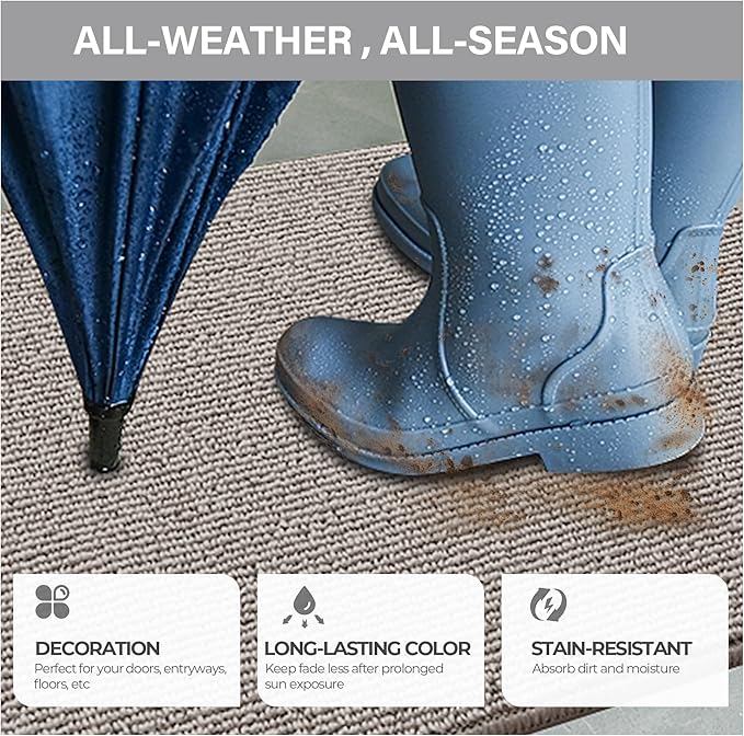 GRANNY SAYS Front Door Mat Indoor Entrance, Indoor Doormat Non Slip Washable, Low Profile Outdoor Welcome Mat, 32" x 20" Resist Dirt Absorbent Entryway Doormat for Floor, Grey