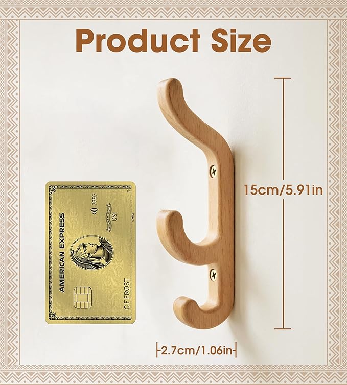 Wooden Wall Hooks for Coat and Towel – 2 Pack Beech Wood Pegs for Heavy Bags, Towels, Hats & Clothes, WCH3B, Wall Mounted Modern Home Decor, Patent Pending, Large