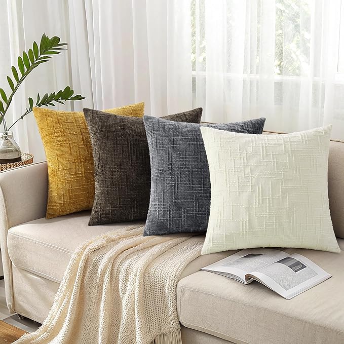 decorUhome Spring Cream White Chenille Euro Sham Throw Pillow Covers 22x22 Set of 2 Textured Slubby Couch Pillow Covers Farmhouse Accent Modern Neutral Decorative Pillow Cases for Bed Sofa Living Room