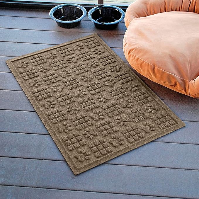 WaterHog Durable Indoor Outdoor Mat – Slip-Resistant Water Trapping Door Mat for Entryway, Porch, Garage, Mudrooms, Patios, Decorative Floor Covering, Made in USA, Dog Paw Design, Khaki/Camel, 2' x 3'